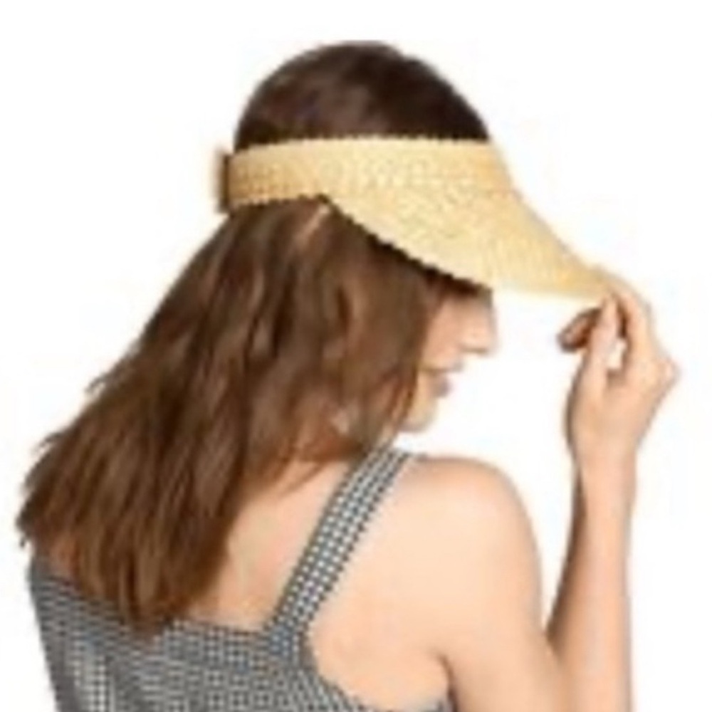Beach Riot Womens Tan Woven Straw Sun Visor Hat Adjustable Wide Brim - Picture 2 of 3
